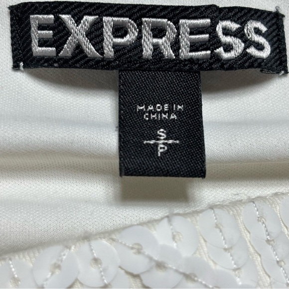 Express Skirt Womens Small Mini Sequins Silver White Bodycon Aztec Flashy Glitz - Picture 2 of 5